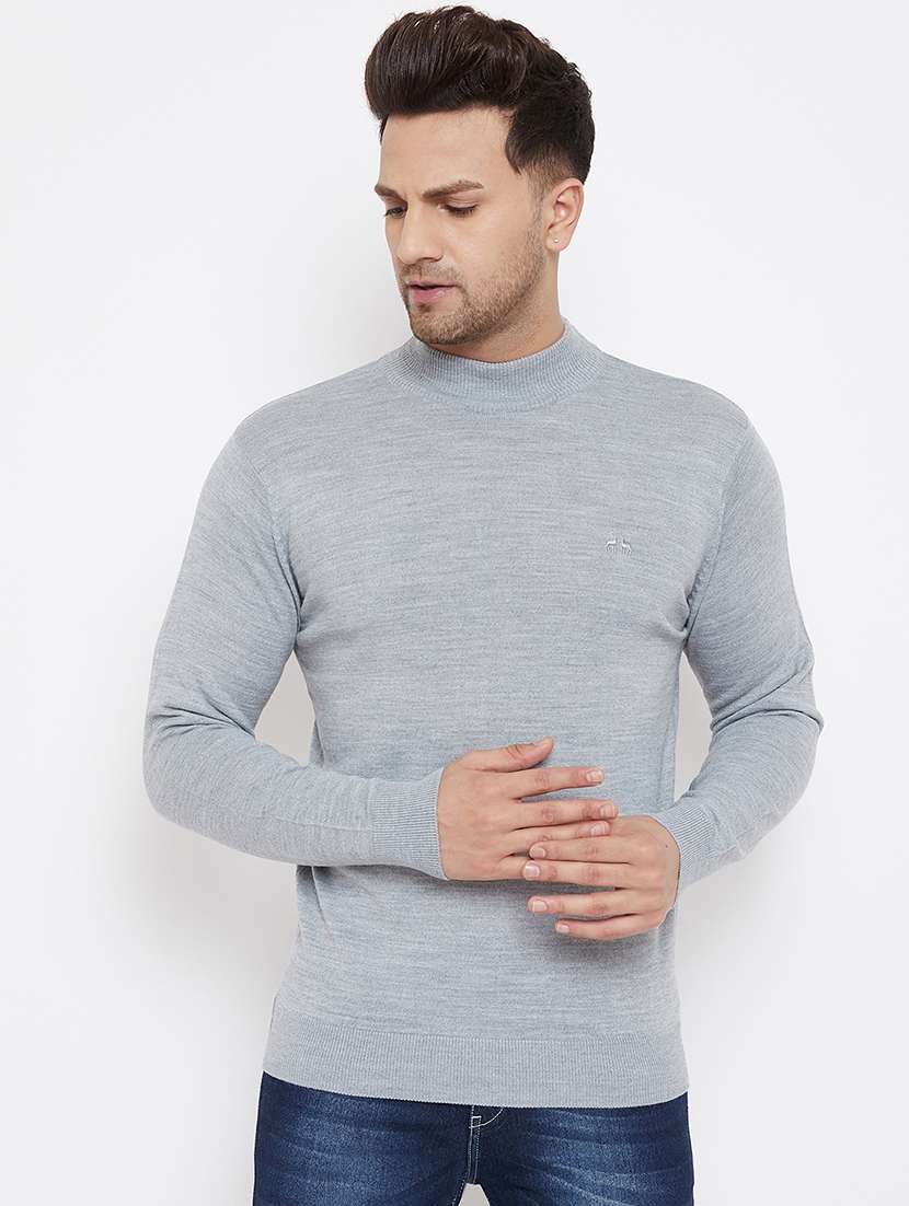 men slim fit solid long sleeve woolen pullover