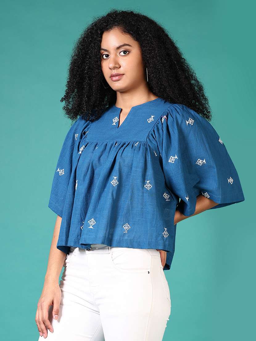 women embroidered notch neck top - 21638787 -  Standard Image - 2