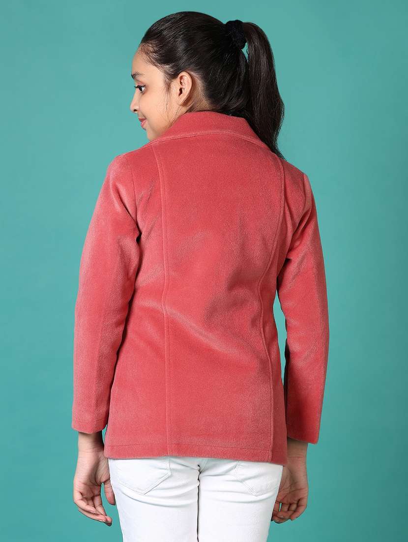 girls solid lapel collar long sleeve coat - 21638811 - Standard Image - 2