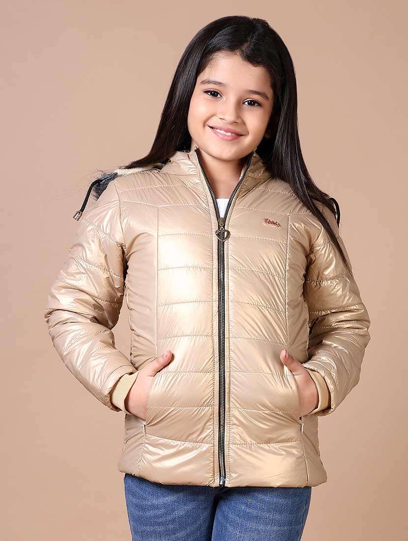 girls solid long sleeve quilted jacket