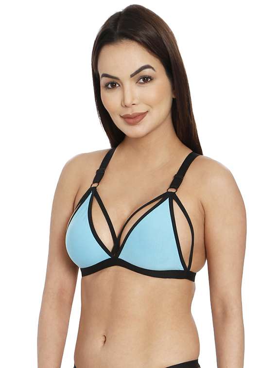 women solid light blue cotton blend bralette  - 21638870 -  Standard Image - 2