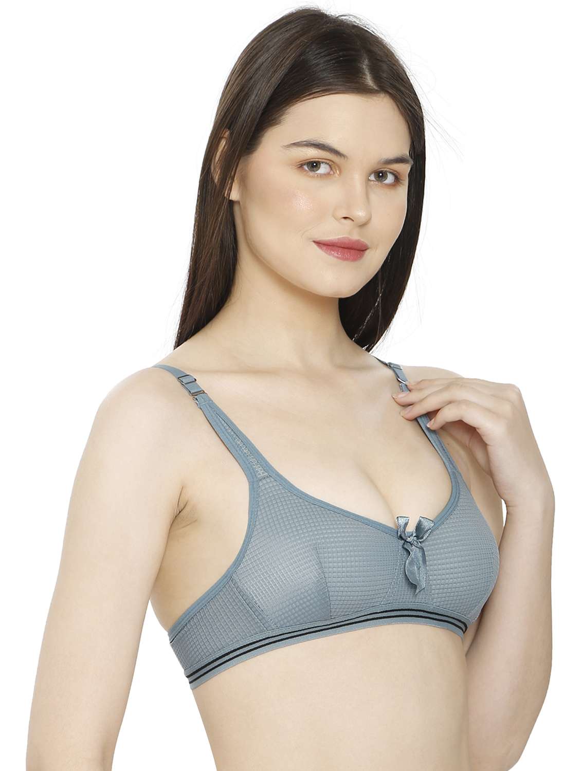 women blue cotton blend t-shirt bra - 21638890 -  Standard Image - 2