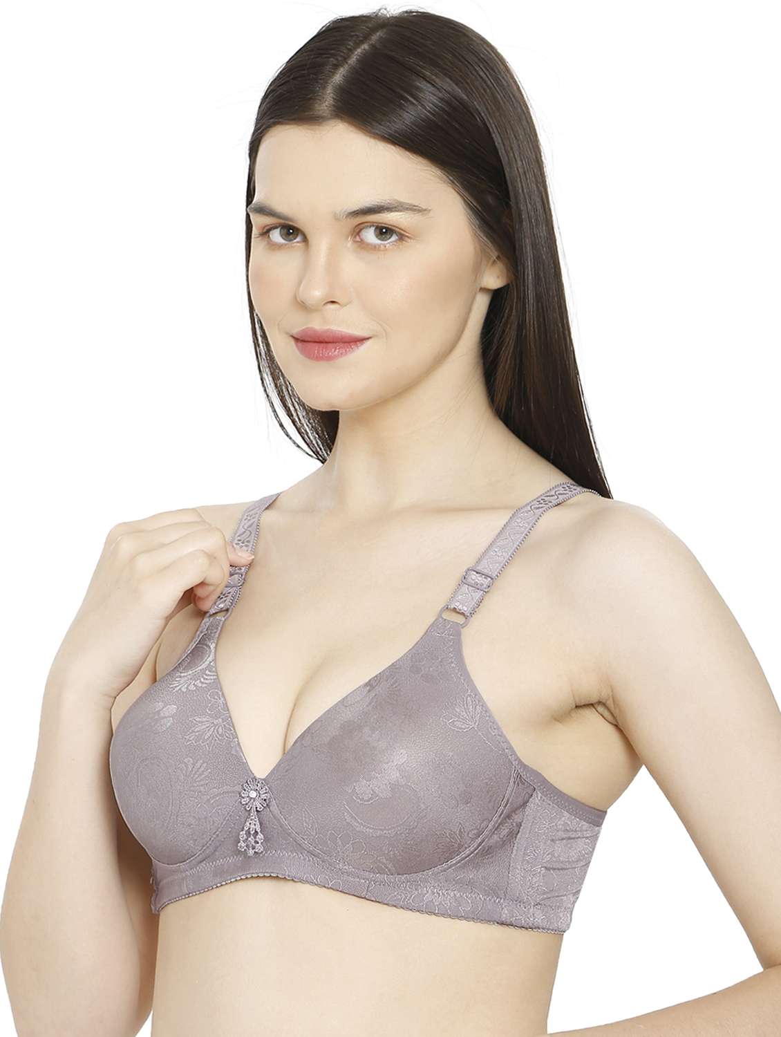 women purple cotton blend t-shirt bra - 21638903 -  Standard Image - 2