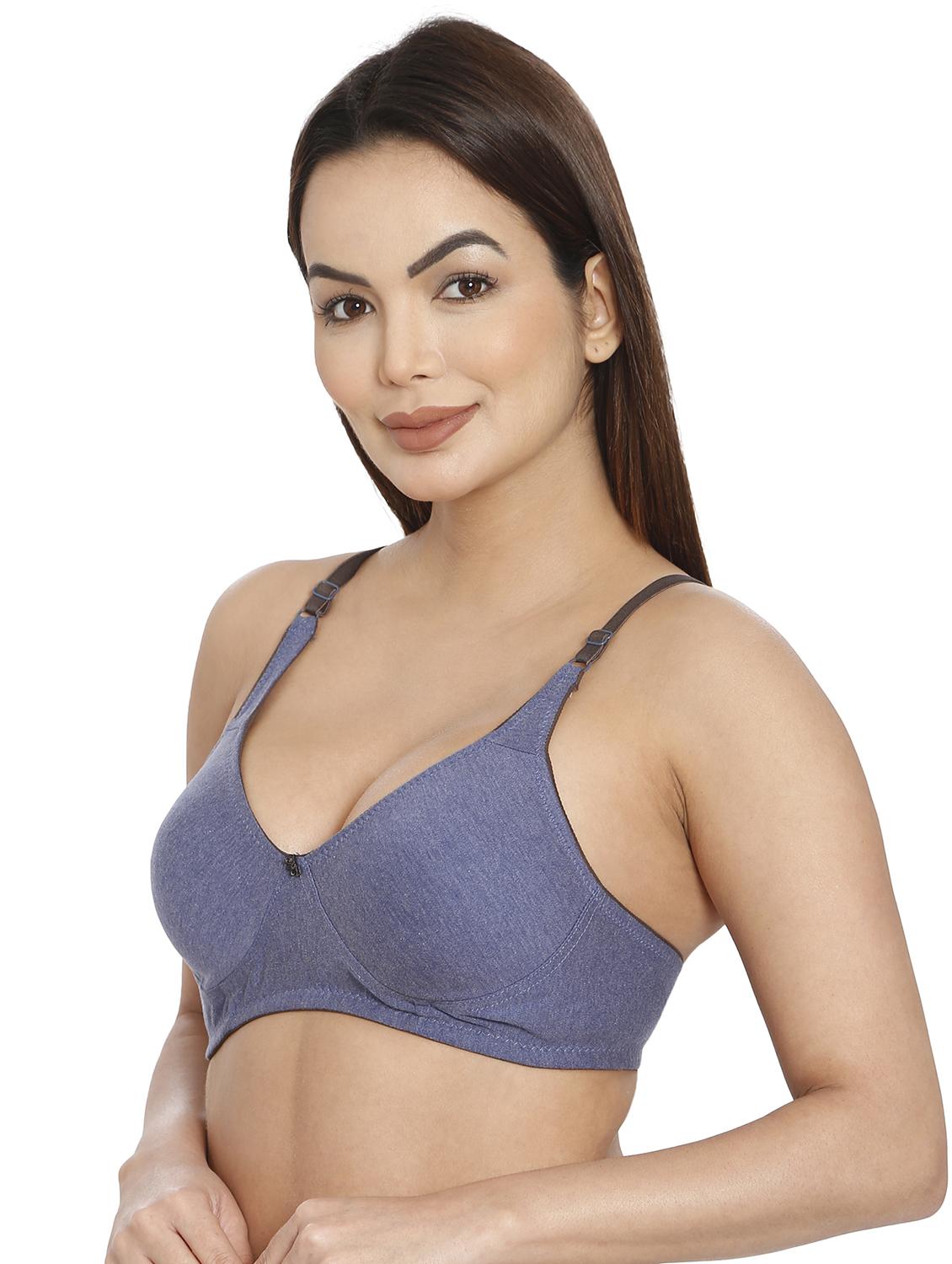 women blue cotton blend regular bra - 21638918 - Standard Image - 2