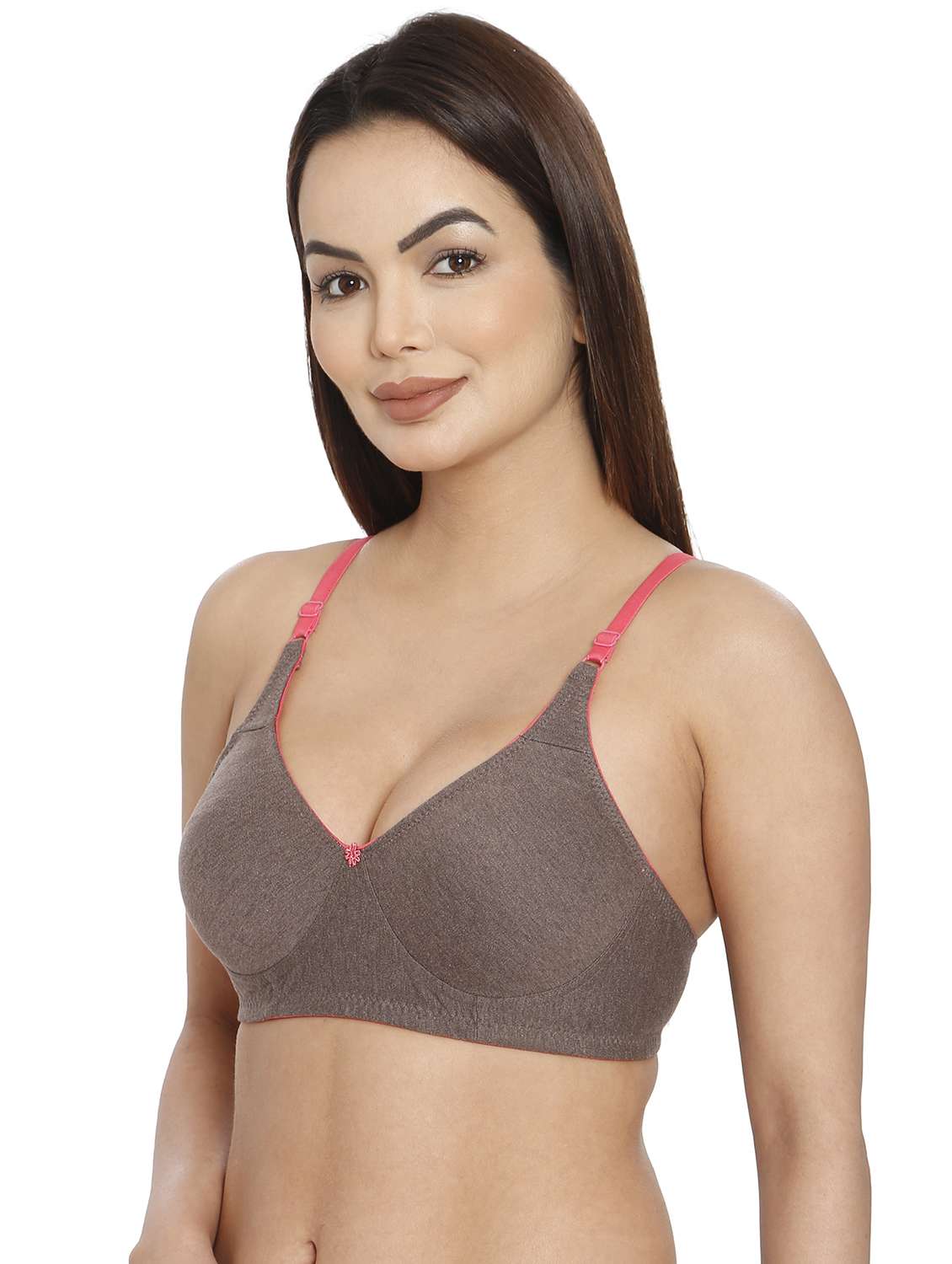 women grey cotton blend t-shirt bra - 21638919 -  Standard Image - 2