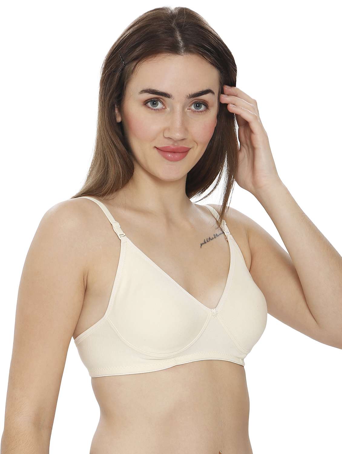 women beige cotton blend t-shirt bra - 21638921 -  Standard Image - 2