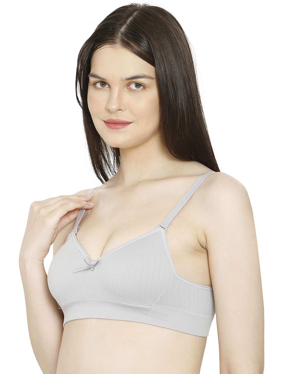 women grey cotton blend t-shirt bra - 21638928 -  Standard Image - 2