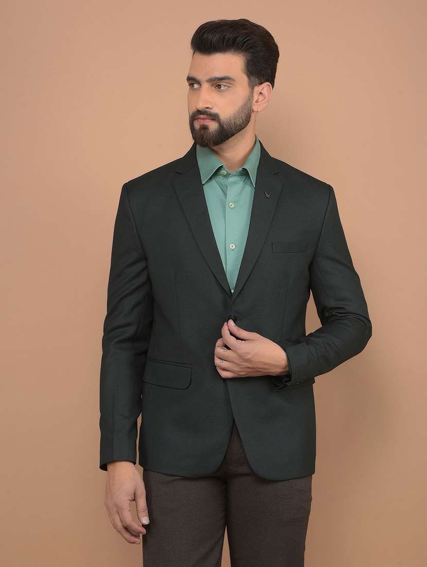 men bottle green single breasted casual blazer