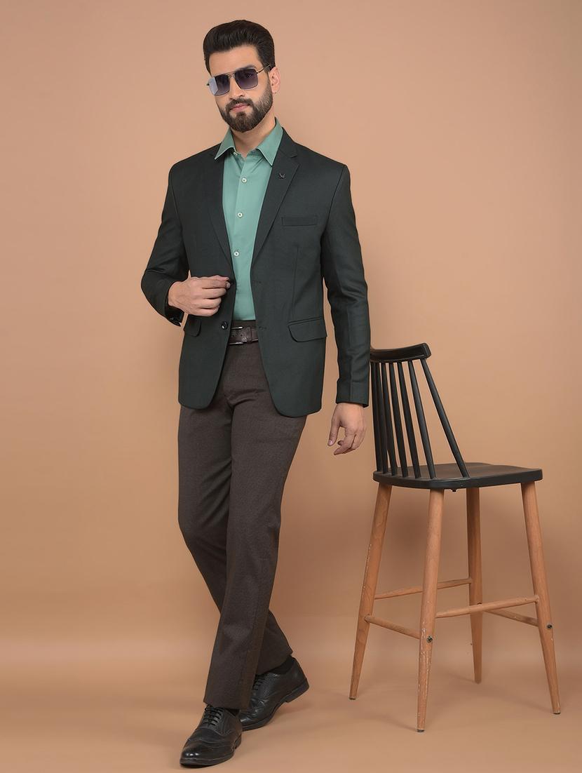 men bottle green single breasted casual blazer - 21639064 - Standard Image - 2
