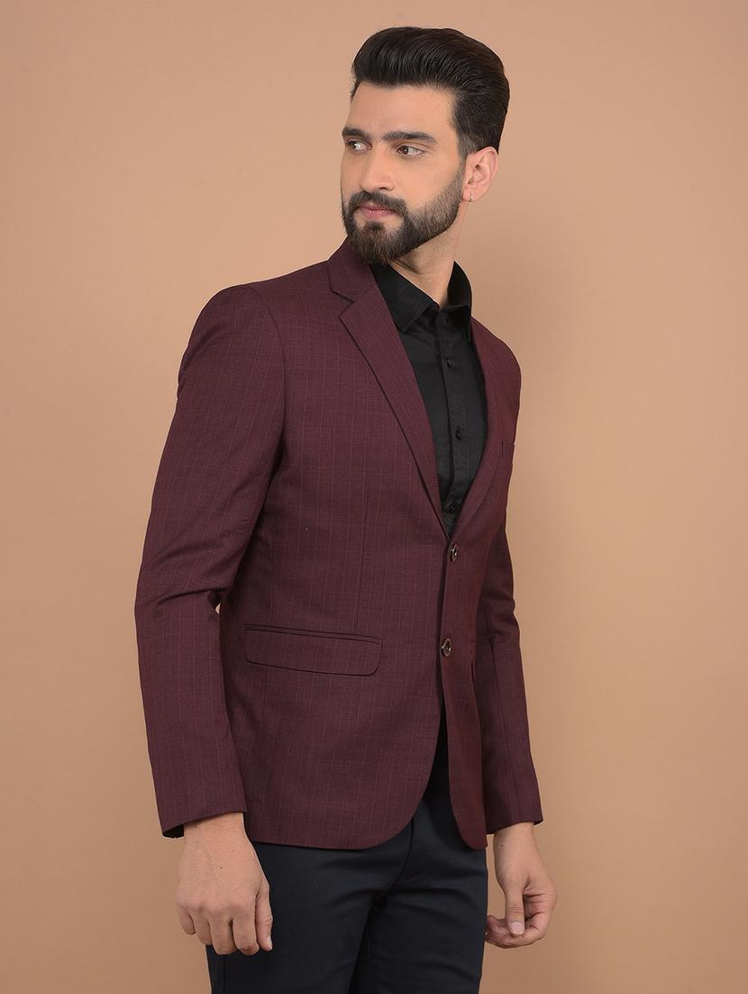 men maroon single breasted casual blazer - 21639073 - Standard Image - 2