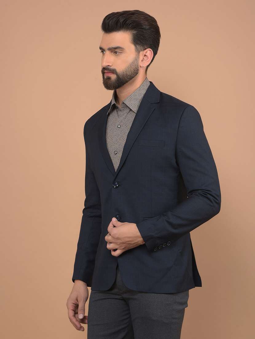 men navy blue single breasted casual blazer - 21639074 - Standard Image - 2