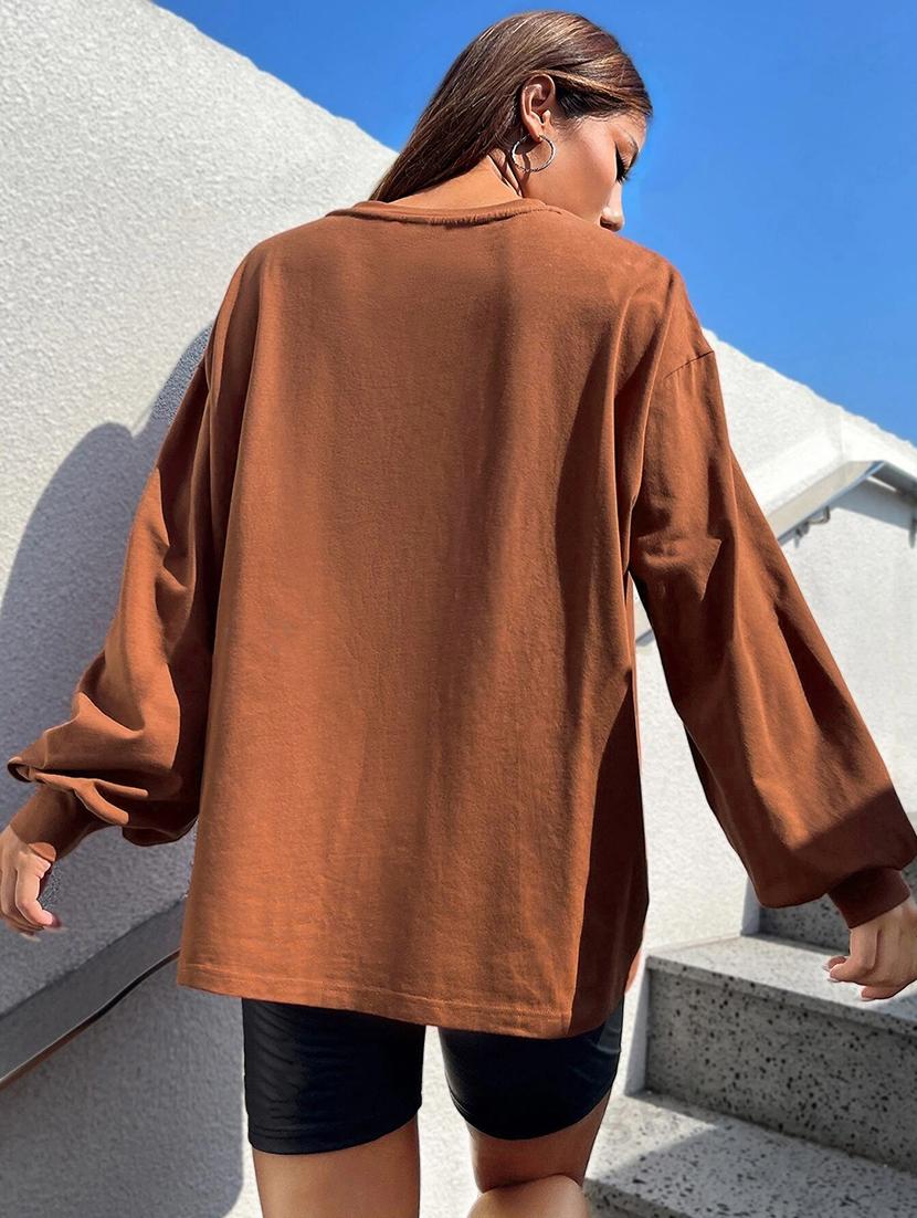 women plain long sleeves oversized t-shirt - 21639092 - Standard Image - 2