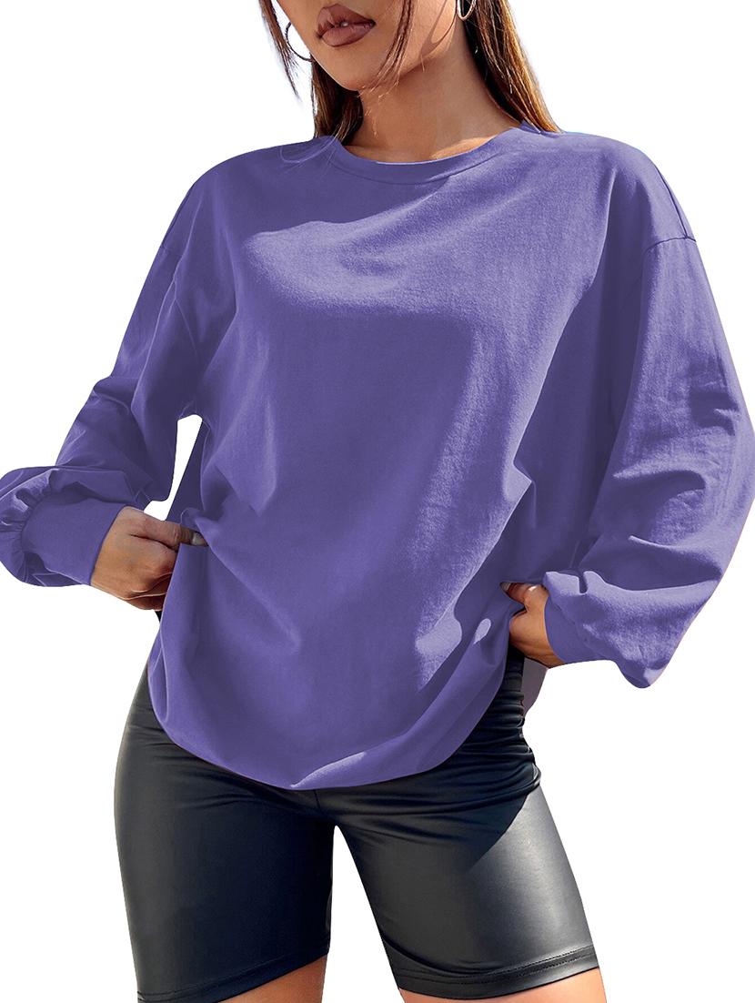 women plain long sleeves oversized t-shirt - 21639093 - Standard Image - 2