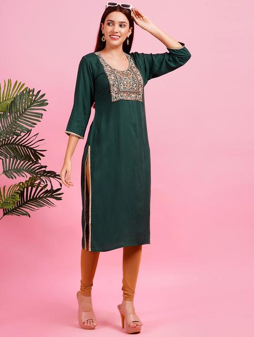 women round neck embroidered straight kurta - 21639098 -  Standard Image - 0