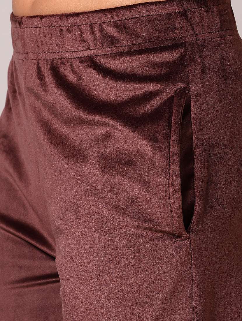 women brown solid mid rise straight trouser - 21639466 - Standard Image - 2