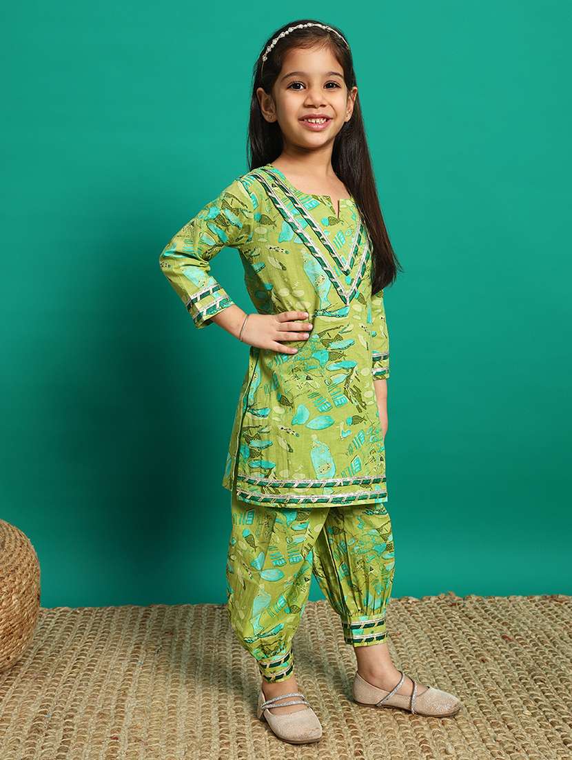 girls printed notch neck kurta salwar set - 21639739 -  Standard Image - 2