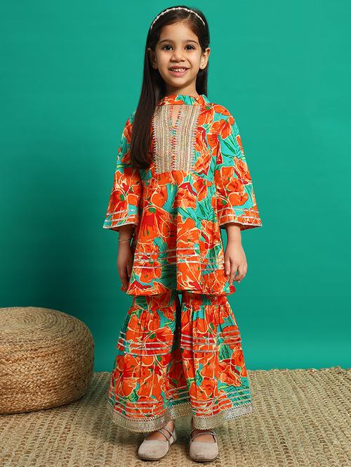 girls florals printed kurta sharara set - 21639740 - Standard Image - 0