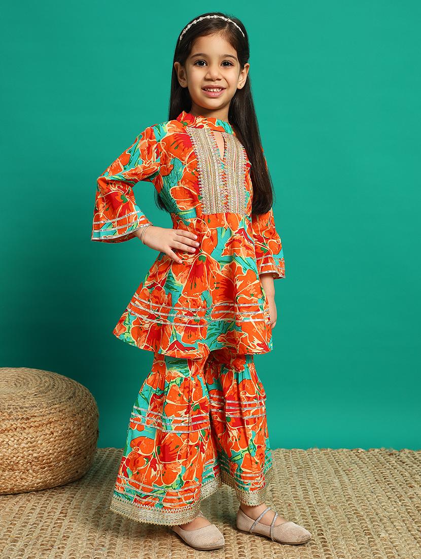 girls florals printed kurta sharara set - 21639740 - Standard Image - 2
