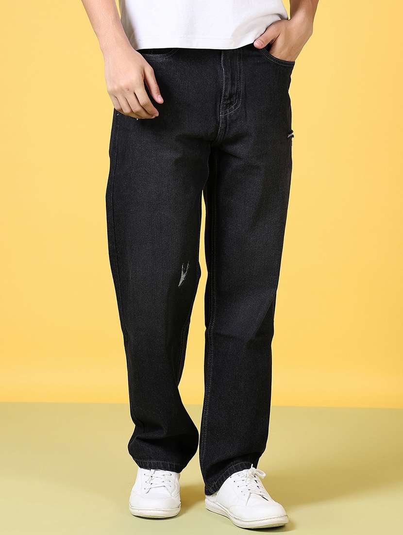 men distress mid rise relaxed fit jeans