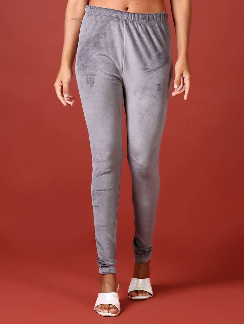 women solid mid rise woolen legging