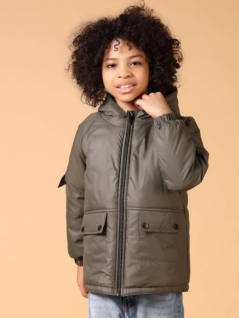 boys solid long sleeve quilted jacket