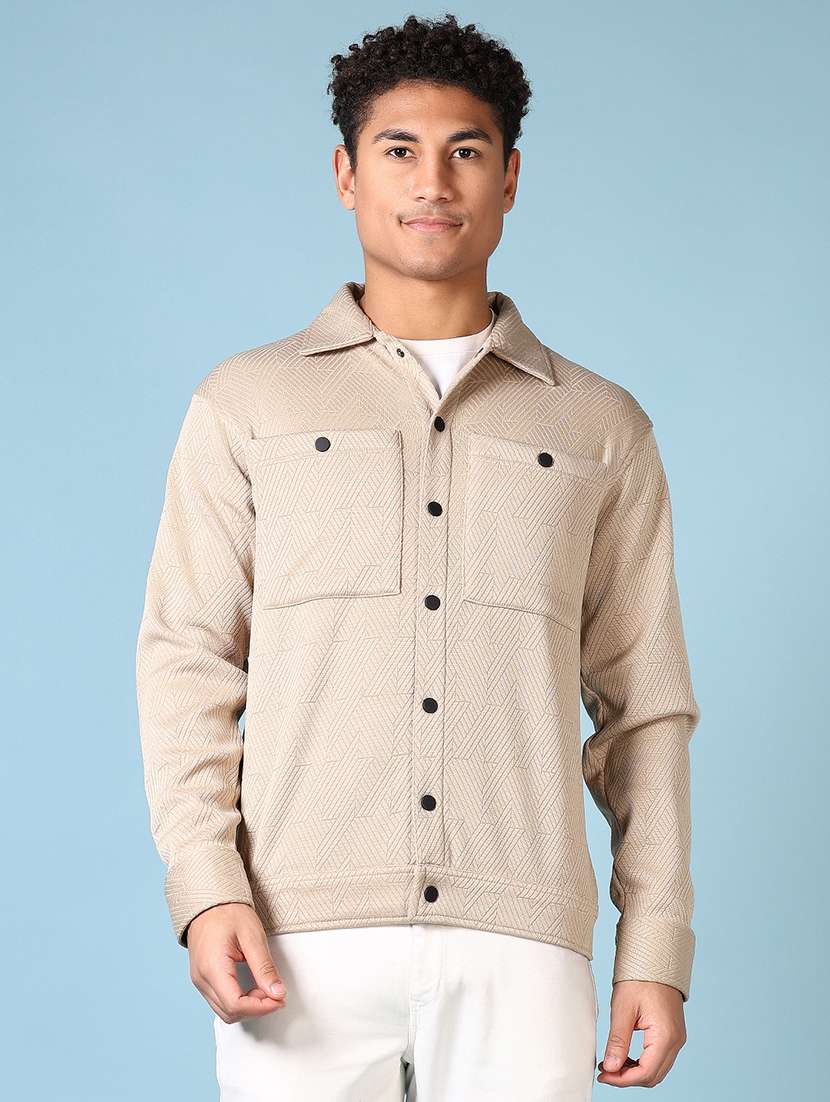 men long sleeves self design shacket