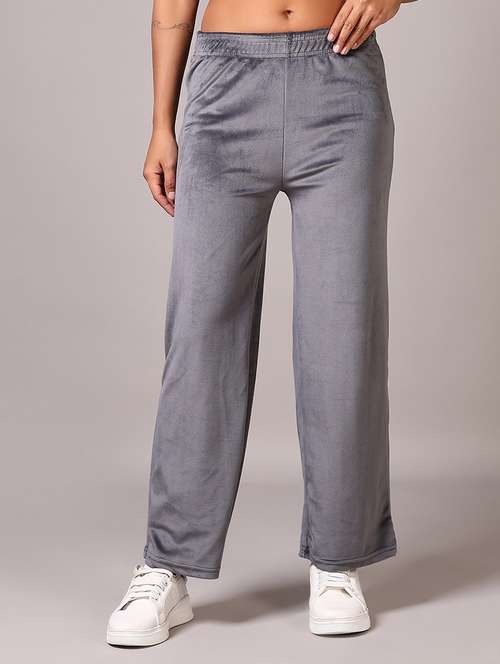 women grey solid mid rise straight trouser - 21639844 - Standard Image - 0