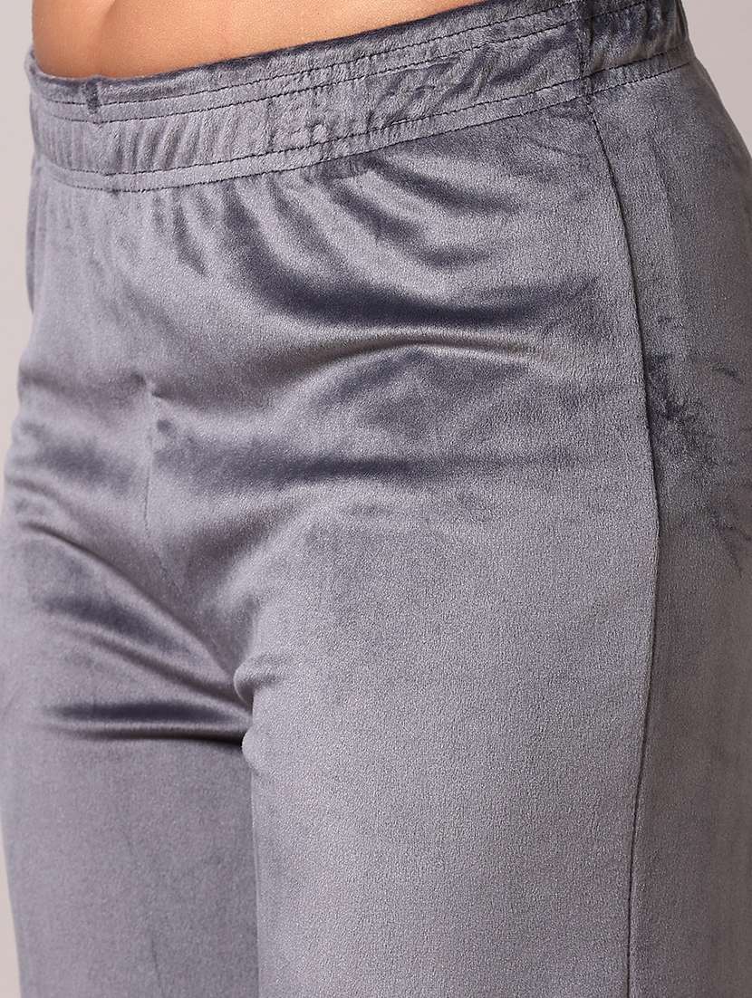 women grey solid mid rise straight trouser - 21639844 - Standard Image - 2