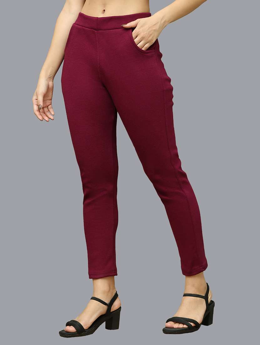 women pack of 2 solid woolen jeggings - 21639915 - Standard Image - 2