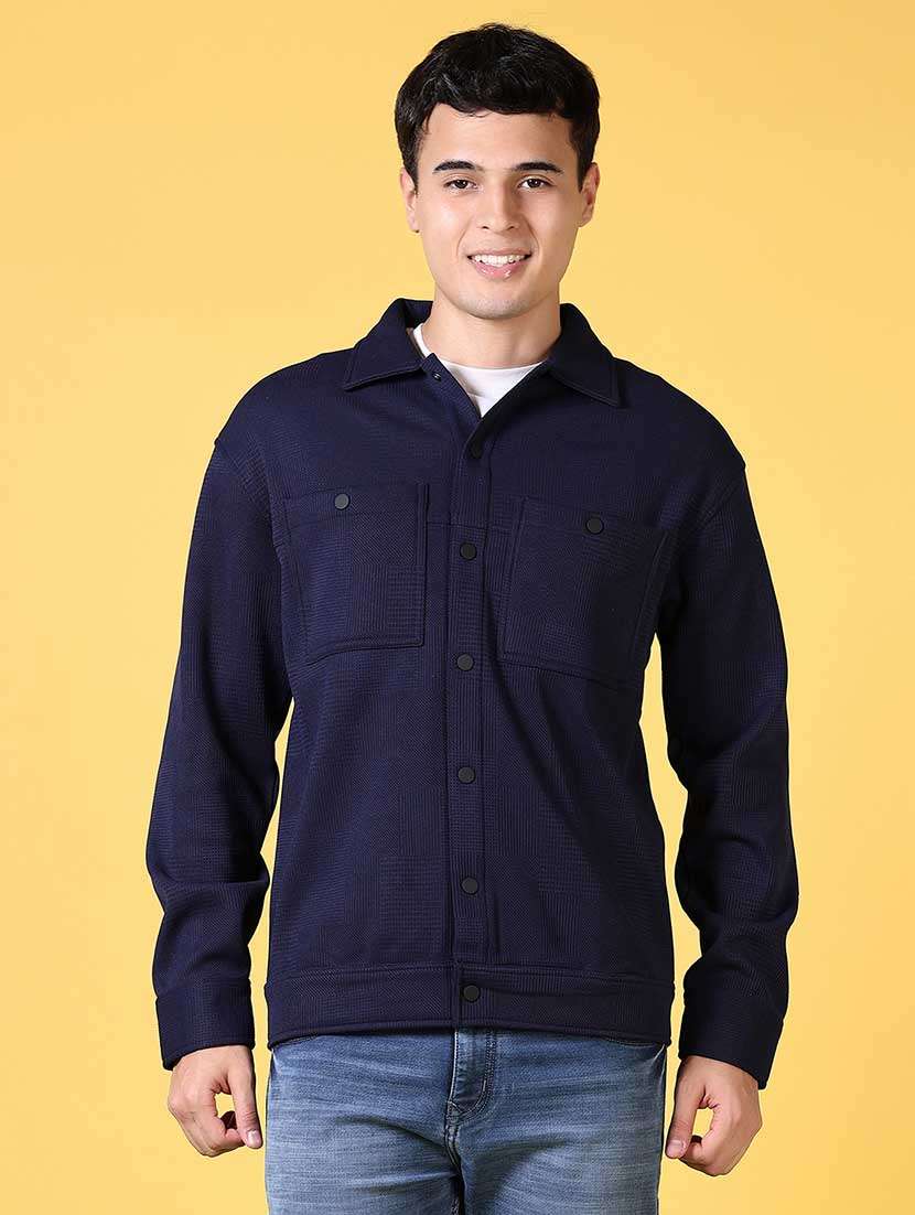 men solid long sleeve shacket