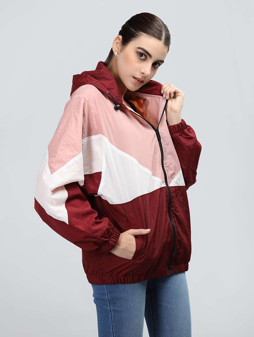 women oversized color block hood neck jacket - 21640070 -  Standard Image - 2