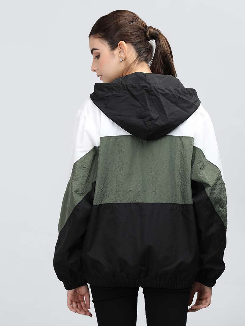 women oversized color block hood neck jacket - 21640071 -  Standard Image - 2