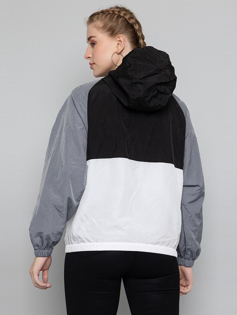 women oversized color block hood neck jacket - 21640073 - Standard Image - 2
