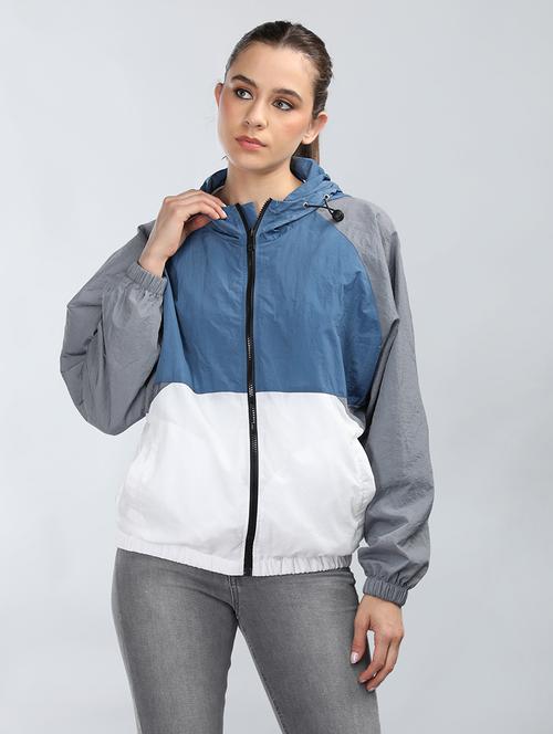 women oversized color block hood neck jacket - 21640074 - Standard Image - 0