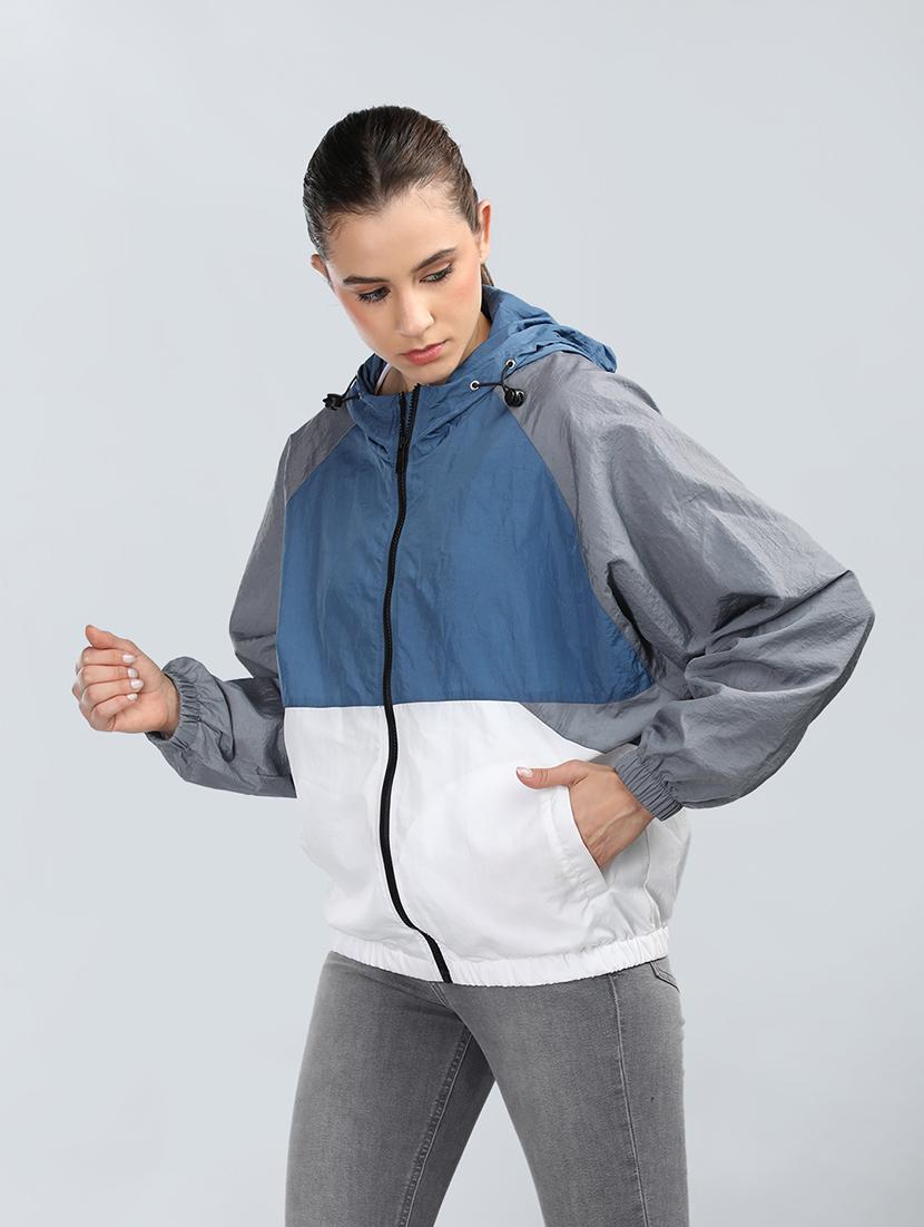 women oversized color block hood neck jacket - 21640074 - Standard Image - 2
