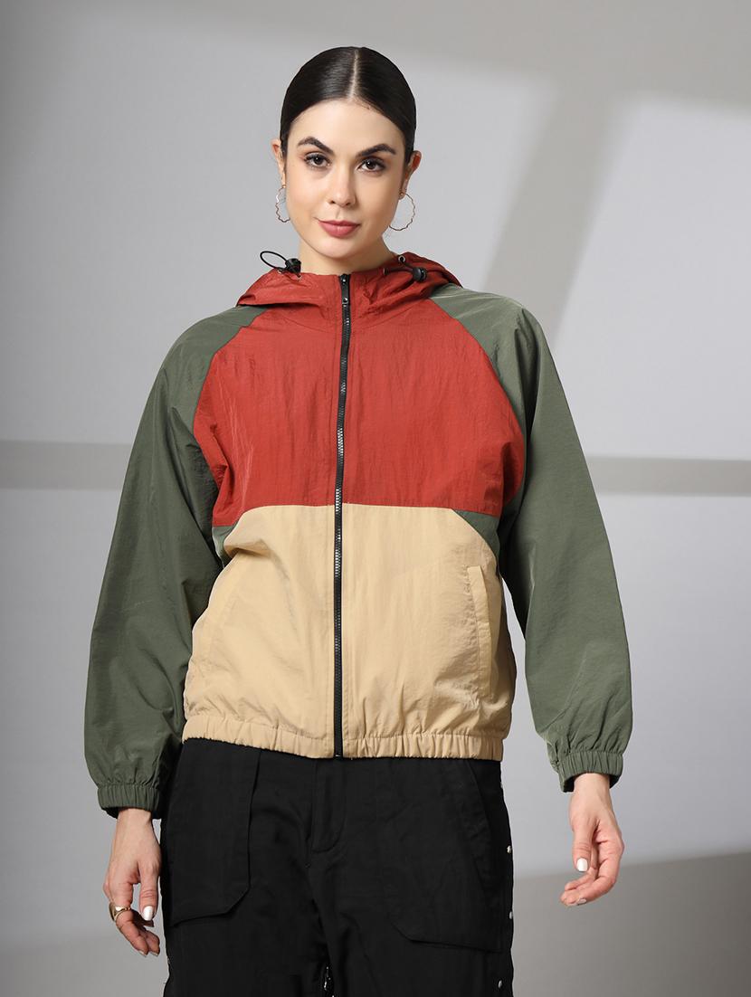 women oversized color block hood neck jacket - 21640075 - Zoom Image - 0