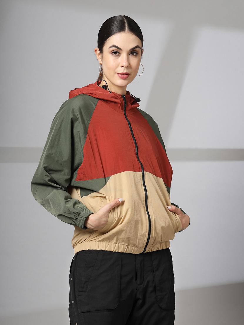 women oversized color block hood neck jacket - 21640075 - Standard Image - 2
