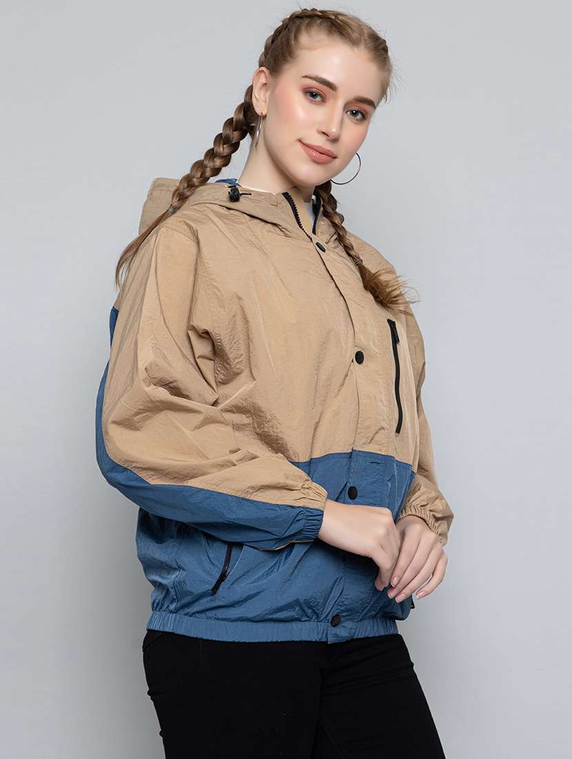 women oversized color block hood neck jacket - 21640076 -  Standard Image - 2