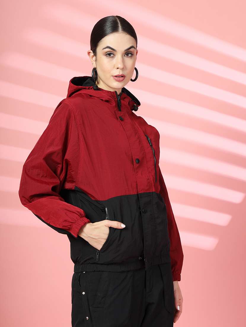 women oversized color block hood neck jacket - 21640078 - Standard Image - 2