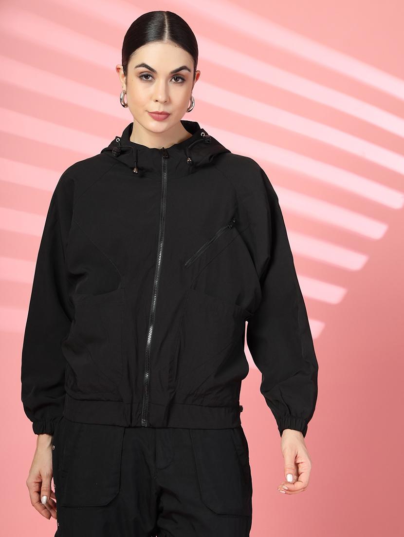 women plain long sleeve & hood neck jacket - 21640079 -  Zoom Image - 0