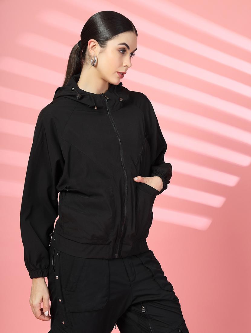 women plain long sleeve & hood neck jacket - 21640079 - Standard Image - 2