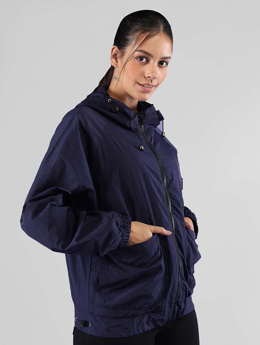 women plain long sleeve & hood neck jacket - 21640081 - Standard Image - 2