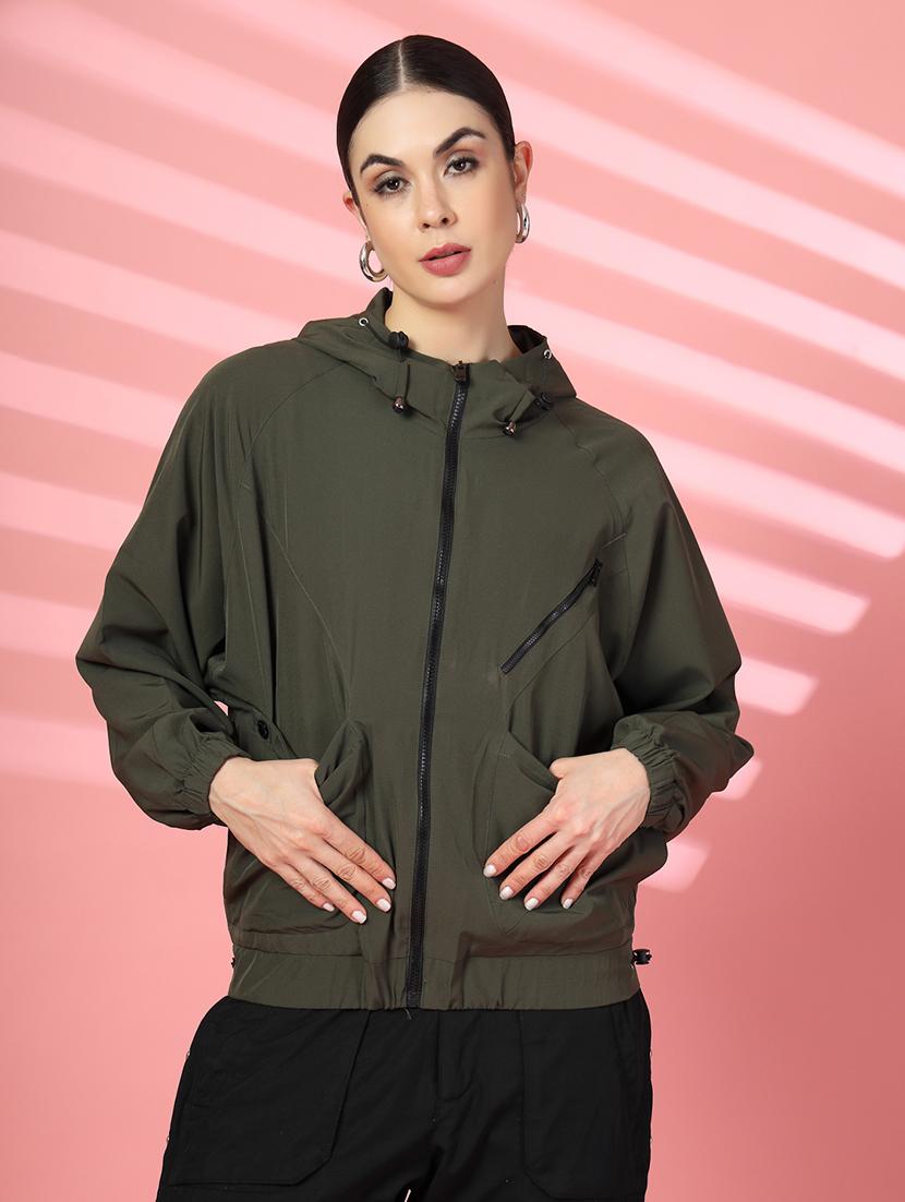 women plain long sleeve & hood neck jacket - 21640082 - Zoom Image - 0