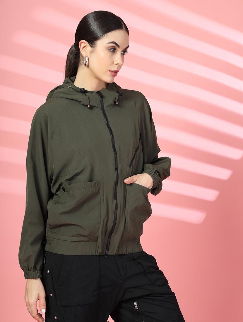women plain long sleeve & hood neck jacket - 21640082 - Standard Image - 2