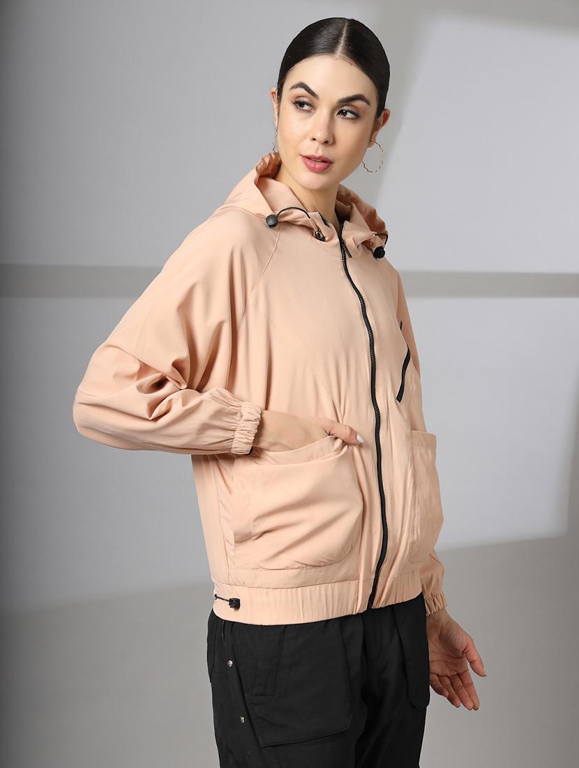 women plain long sleeve & hood neck jacket - 21640083 - Standard Image - 2
