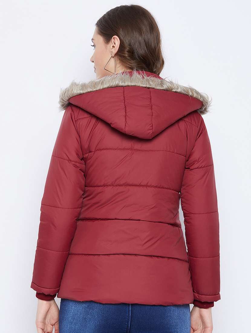 women plain hood neck & long sleeve quilted jacket - 21640826 -  Standard Image - 2