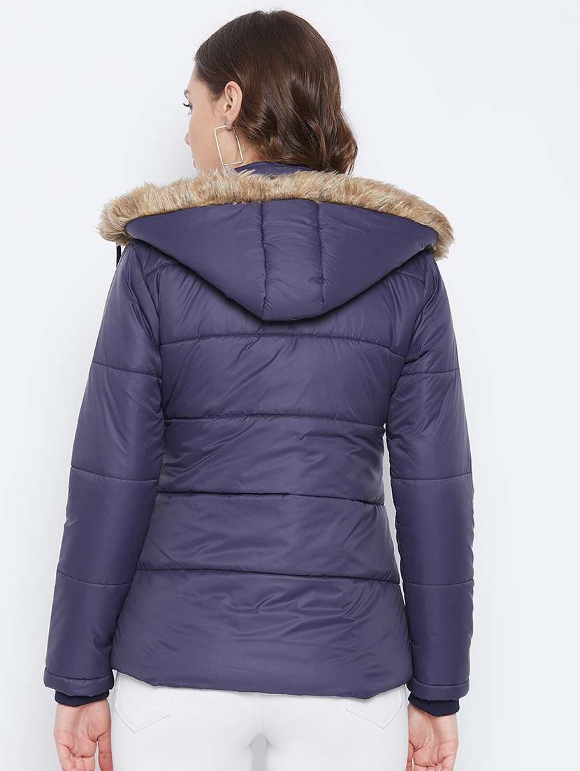 women plain hood neck & long sleeve quilted jacket - 21640828 -  Standard Image - 2