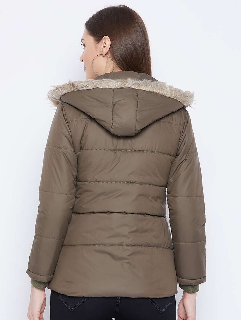 women plain hood neck & long sleeve quilted jacket - 21640829 -  Standard Image - 2