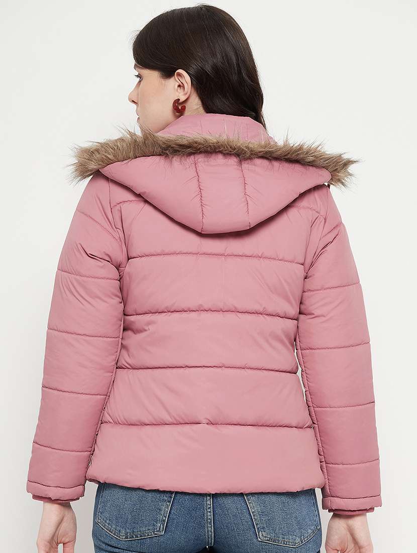women plain hood neck & long sleeve quilted jacket - 21640869 -  Standard Image - 2