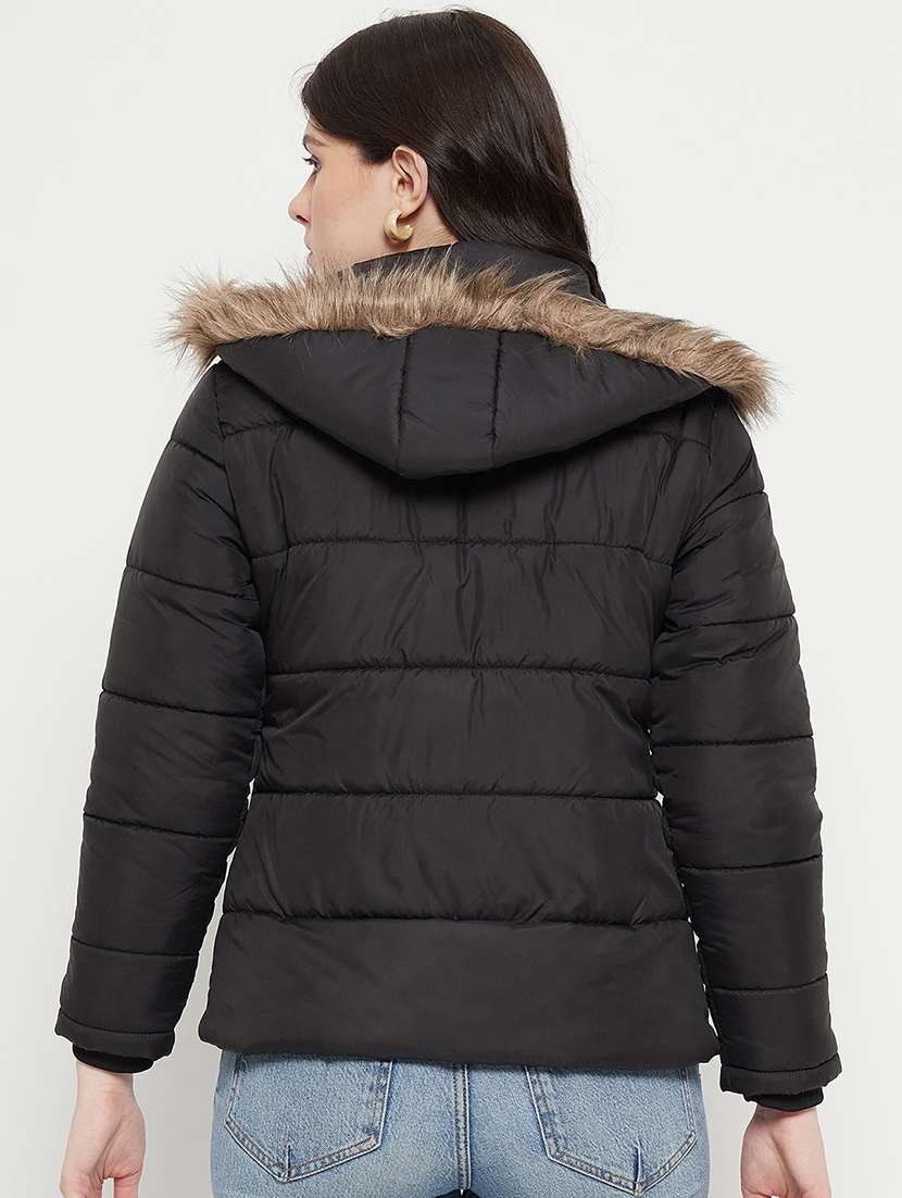 women plain hood neck & long sleeve quilted jacket - 21640870 -  Standard Image - 2